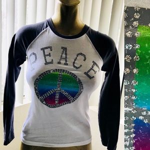 SALE!  TOTAL GIRL Cute Girl’s PEACE SIGN L/S TEE …